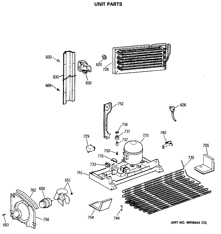 UNIT PARTS Diagram and Parts List for TBE21JASRRWH  General Electric Refrigerator