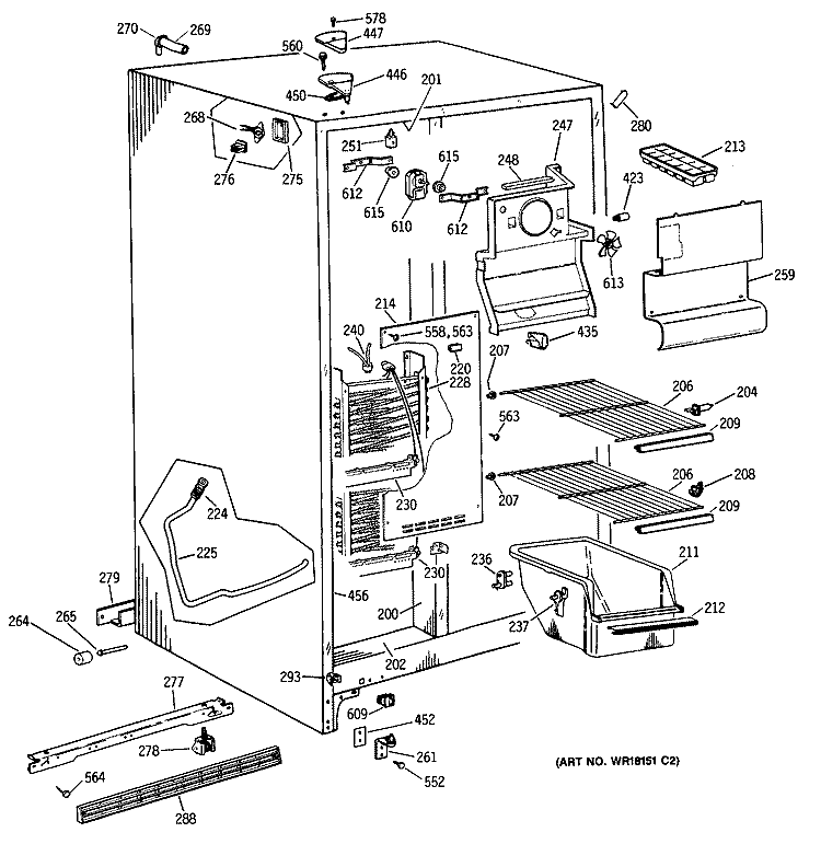 Section Diagram and Parts List for TFX20DASBAD  General Electric Refrigerator