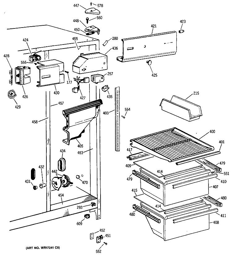 Section Diagram and Parts List for TFX20DASBAD  General Electric Refrigerator