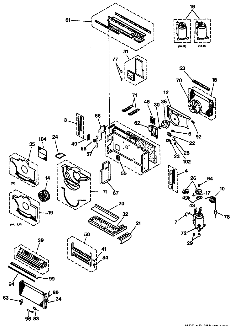 Section Diagram and Parts List for AZ21E06E3CV3  General Electric Air Conditioner