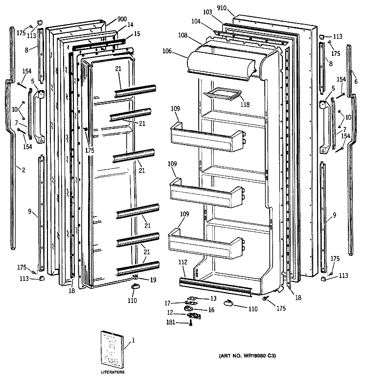 Section Diagram and Parts List for TFX20SASBWH  General Electric Refrigerator