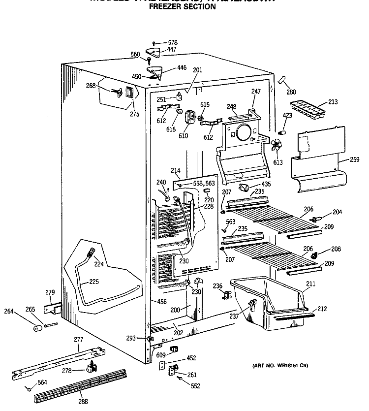 FREEZER SECTION Diagram and Parts List for TFX24ZASBAD  General Electric Refrigerator