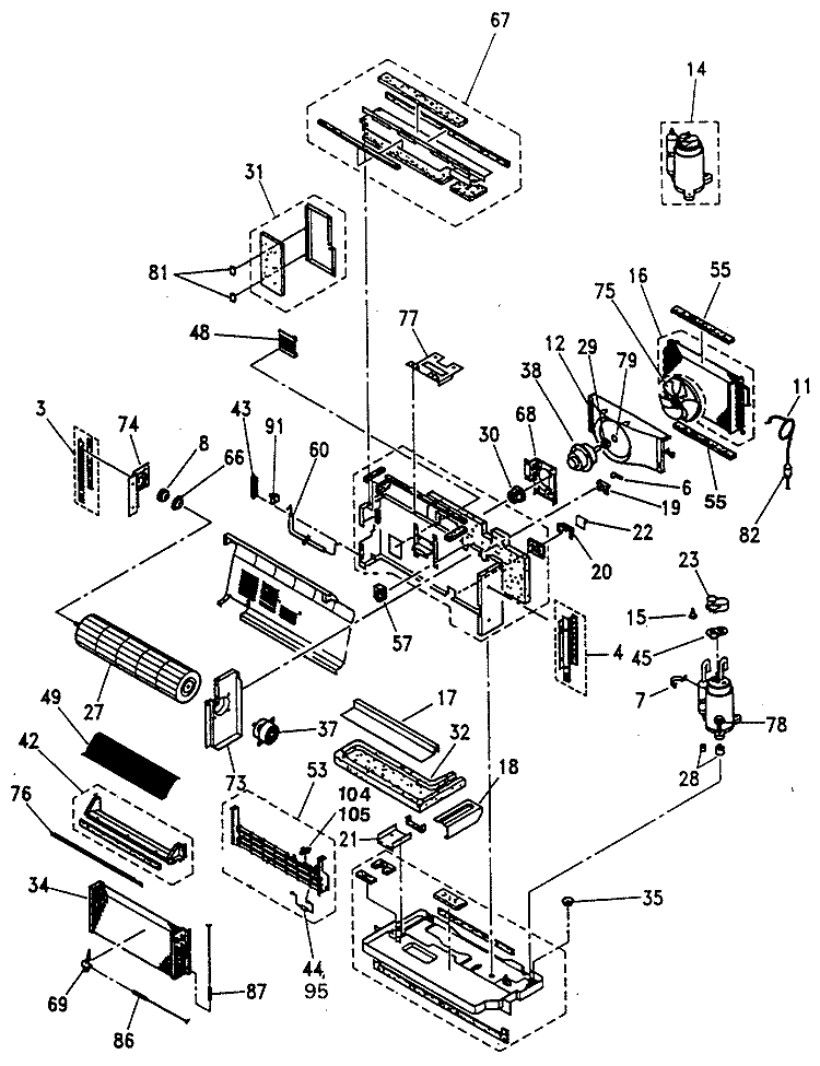 Section Diagram and Parts List for AZ26E06EACV3  General Electric Air Conditioner
