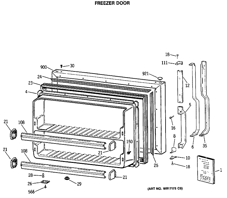 FREEZER DOOR Diagram and Parts List for TBX18GATHRWH  General Electric Refrigerator