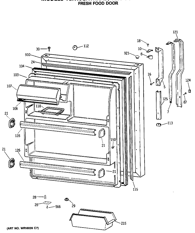 FRESH FOOD DOOR Diagram and Parts List for TBX18GATHRWH  General Electric Refrigerator