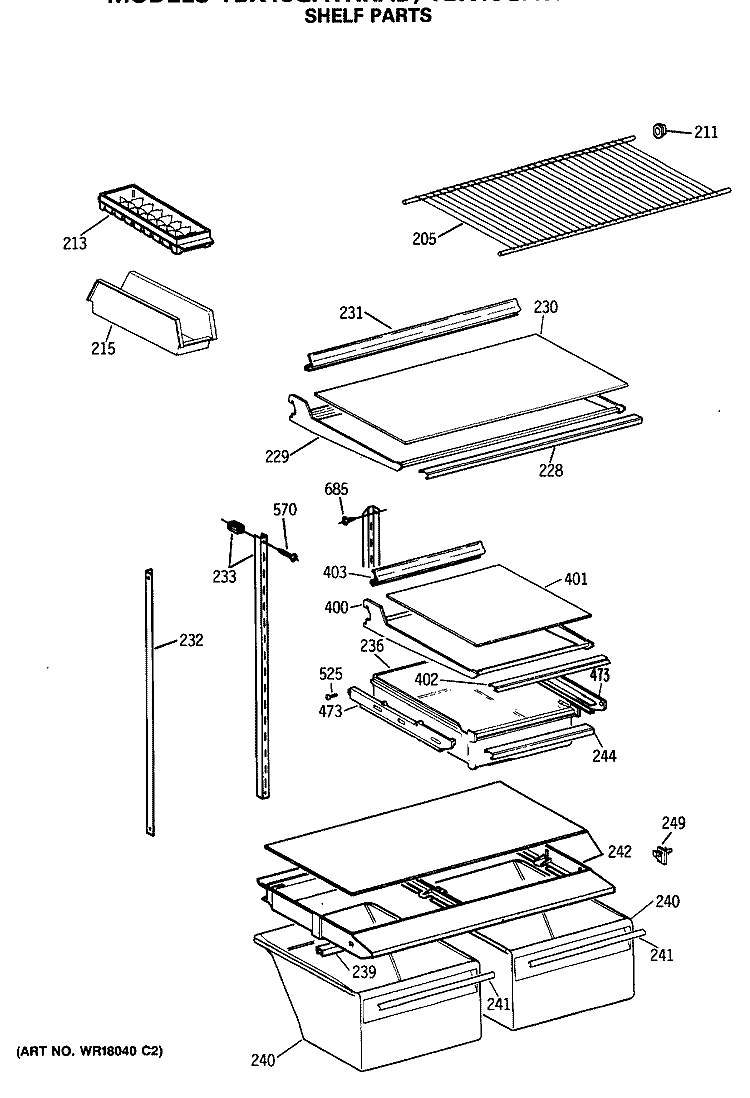 SHELF PARTS Diagram and Parts List for TBX18GATHRWH  General Electric Refrigerator