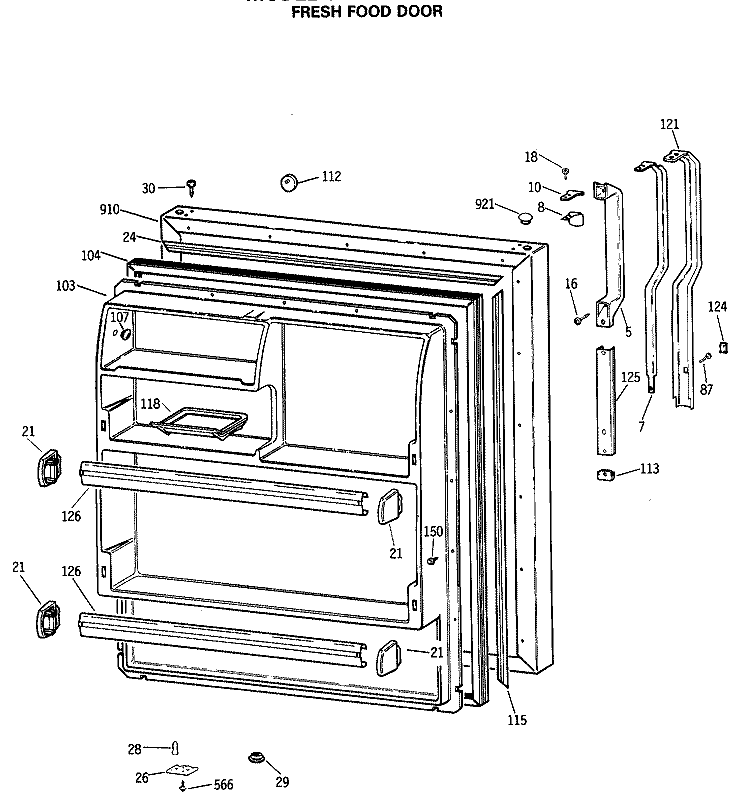 FRESH FOOD DOOR Diagram and Parts List for TBX18LASGRWH  General Electric Refrigerator