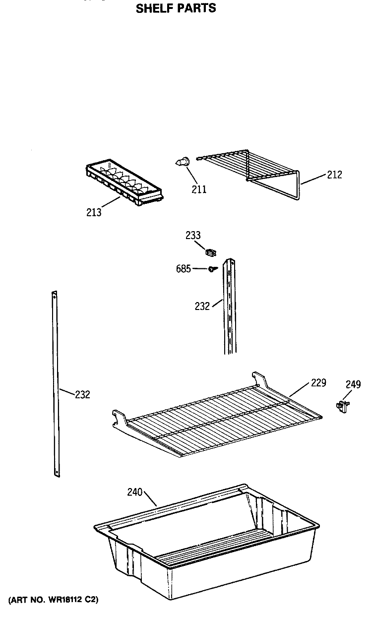 SHELF PARTS Diagram and Parts List for TBX18LASGRWH  General Electric Refrigerator