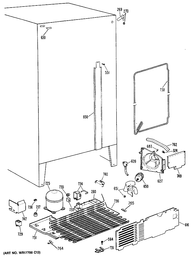 Section Diagram and Parts List for TFC20JASBAD  General Electric Refrigerator