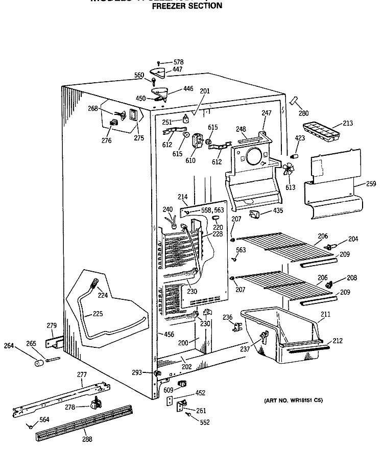 FREEZER SECTION Diagram and Parts List for TFC22ZASBAD  General Electric Refrigerator