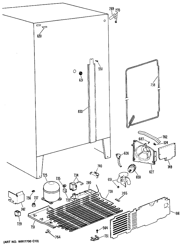 Section Diagram and Parts List for TFC22ZASBAD  General Electric Refrigerator