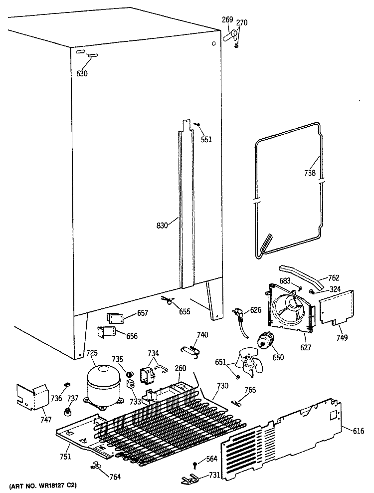 Section Diagram and Parts List for TFG20JASCWH  General Electric Refrigerator