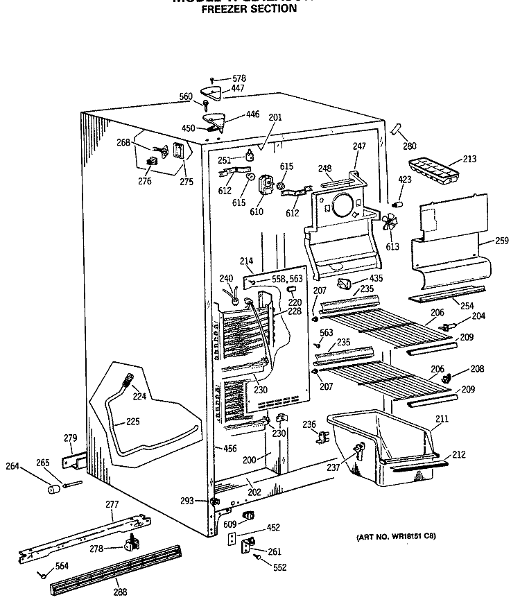 FREEZER SECTION Diagram and Parts List for TFG24ZASCWH  General Electric Refrigerator