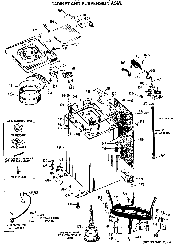 CABINET AND SUSPENSION ASM. Diagram and Parts List for WWA8900SALAA  General Electric Washer