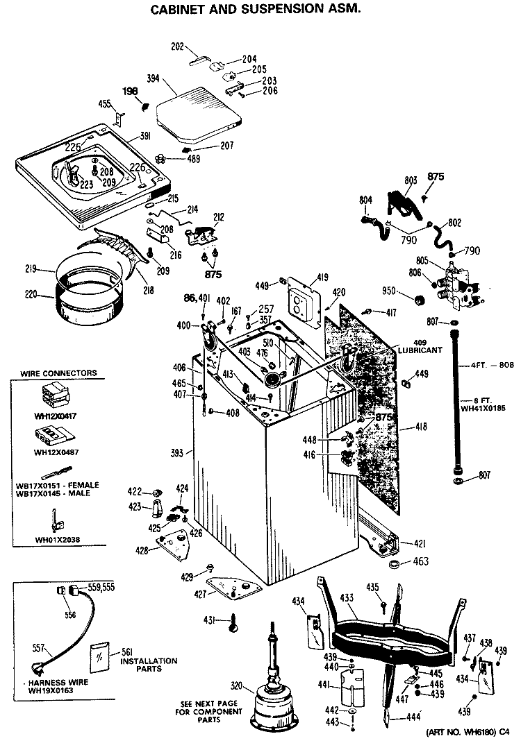CABINET AND SUSPENSION ASM. Diagram and Parts List for WWA9895SALAA  General Electric Washer