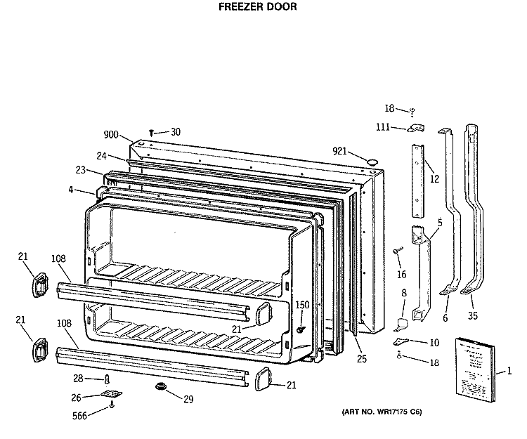 FREEZER DOOR Diagram and Parts List for TBE18JASSRAD  General Electric Refrigerator