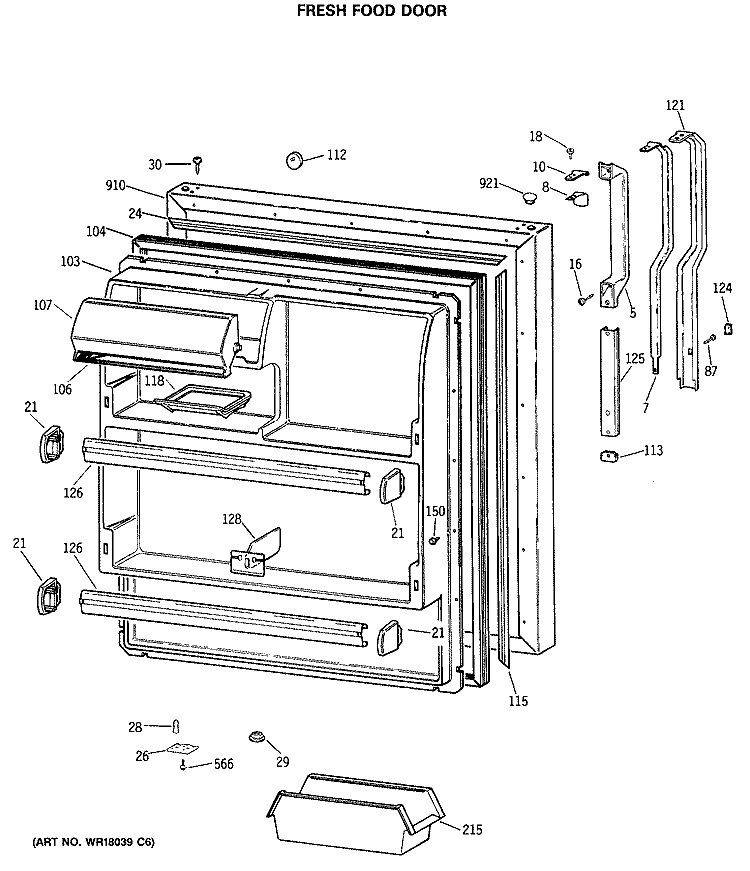 FRESH FOOD DOOR Diagram and Parts List for TBE18JASSRAD  General Electric Refrigerator