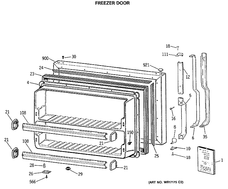 FREEZER DOOR Diagram and Parts List for TBE21DASTRWH  General Electric Refrigerator