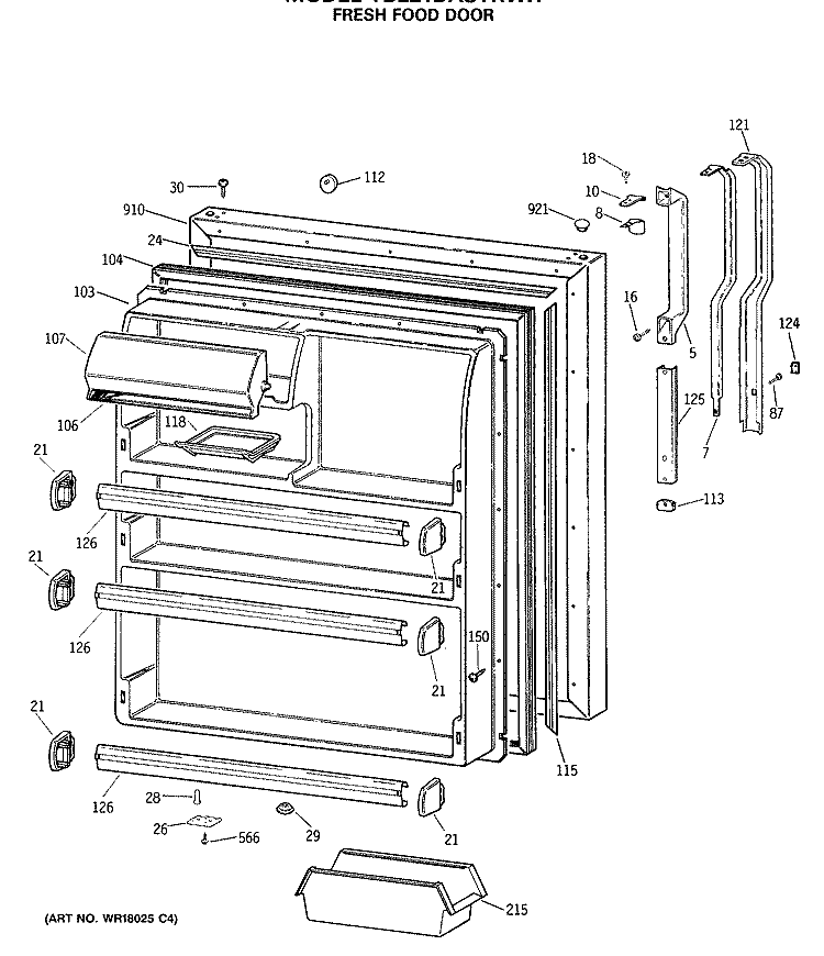FRESH FOOD DOOR Diagram and Parts List for TBE21DASTRWH  General Electric Refrigerator