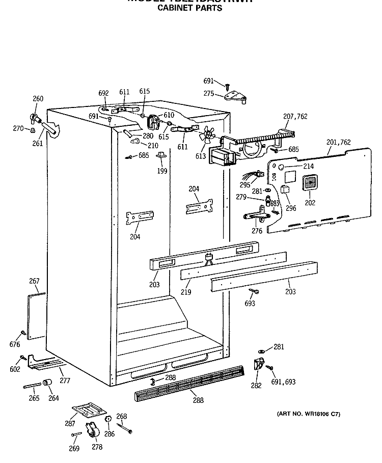 CABINET PARTS Diagram and Parts List for TBE21DASTRWH  General Electric Refrigerator