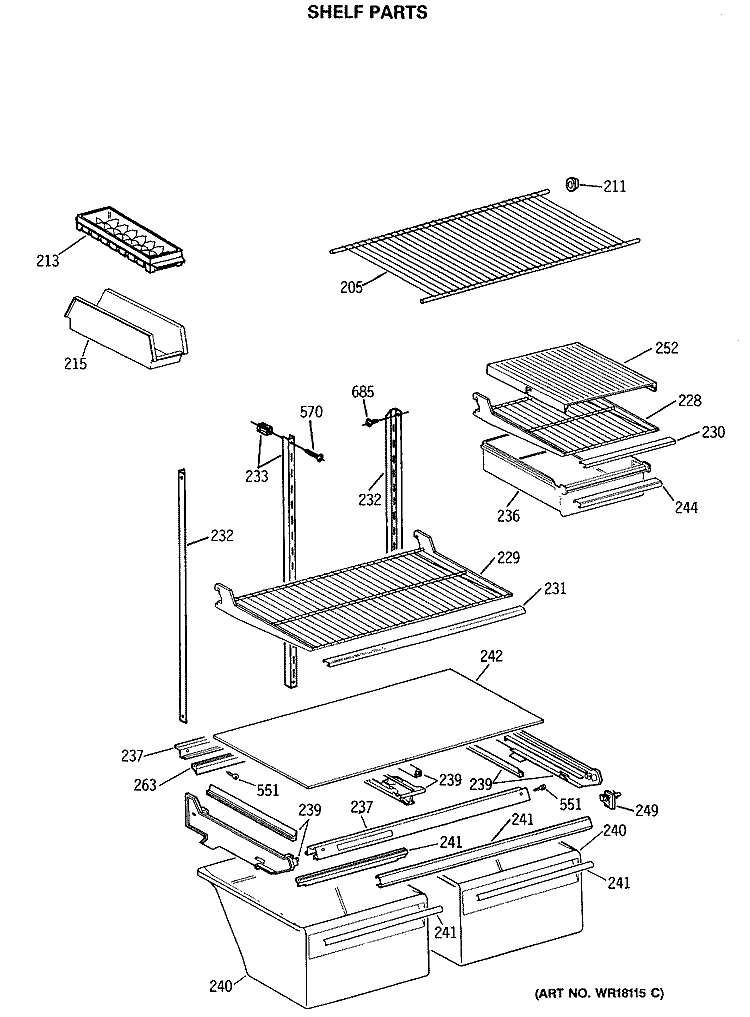 SHELF PARTS Diagram and Parts List for TBE21DASTRWH  General Electric Refrigerator