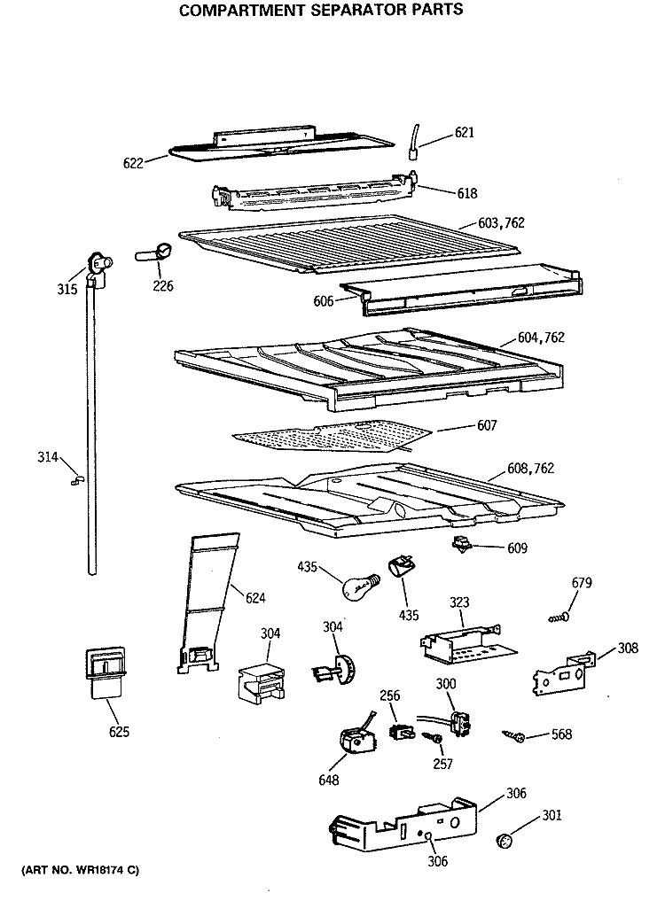 COMPARTMENT SEPARATOR PARTS Diagram and Parts List for TBE21DASTRWH  General Electric Refrigerator