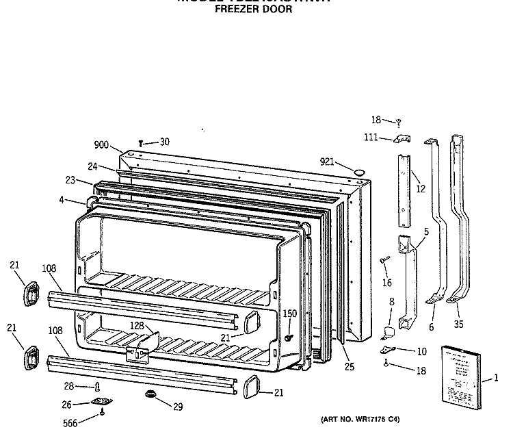 FREEZER DOOR Diagram and Parts List for TBE21JASTRWH  General Electric Refrigerator
