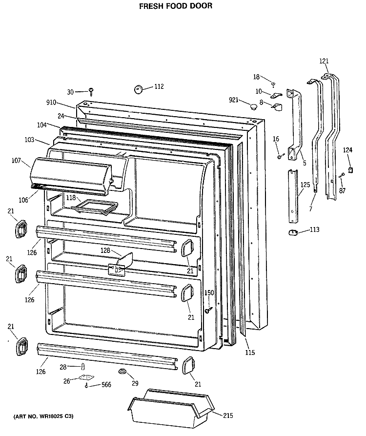 FRESH FOOD DOOR Diagram and Parts List for TBE21JASTRWH  General Electric Refrigerator
