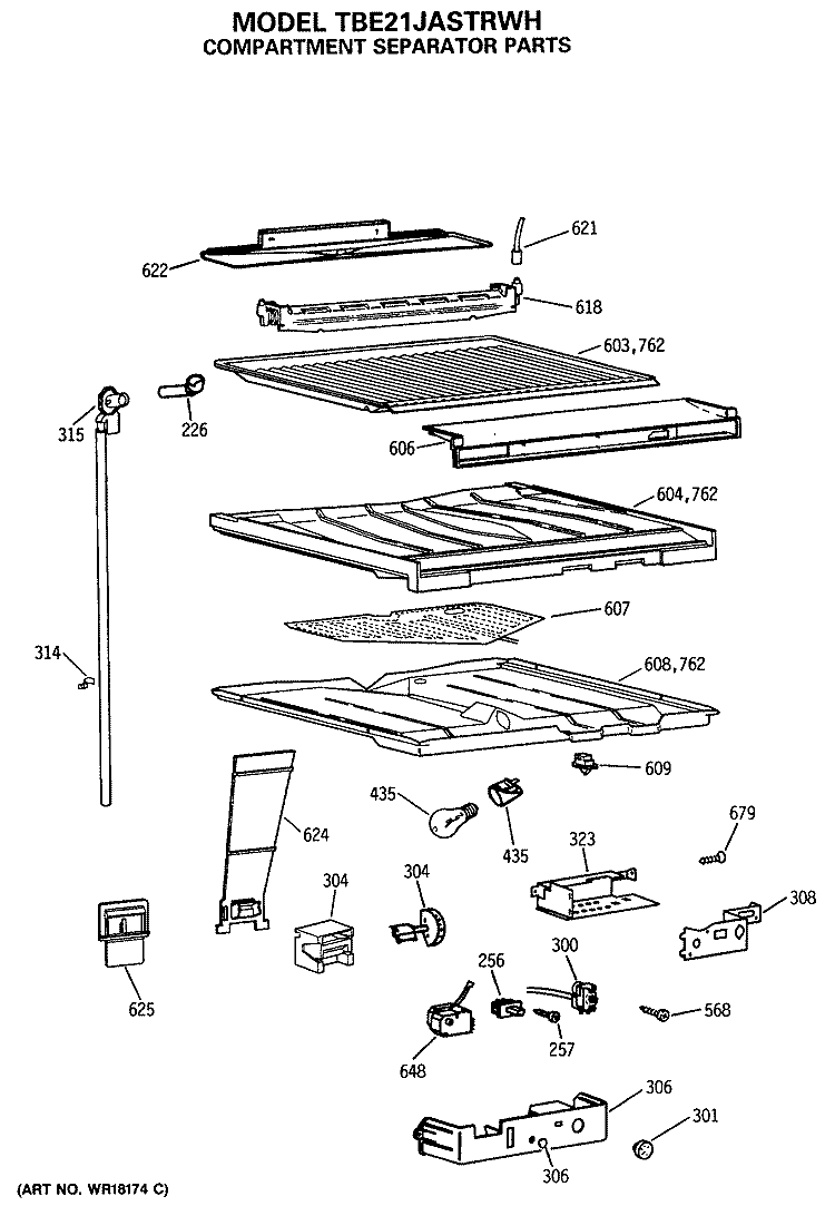 COMPARTMENT SEPARATOR PARTS Diagram and Parts List for TBE21JASTRWH  General Electric Refrigerator