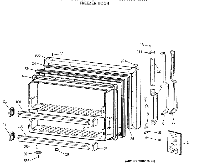 Section Diagram and Parts List for TBE18JATMRWH  General Electric Refrigerator