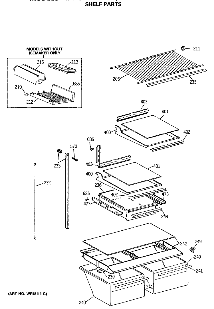SHELF PARTS Diagram and Parts List for TBE18JATMRWH  General Electric Refrigerator