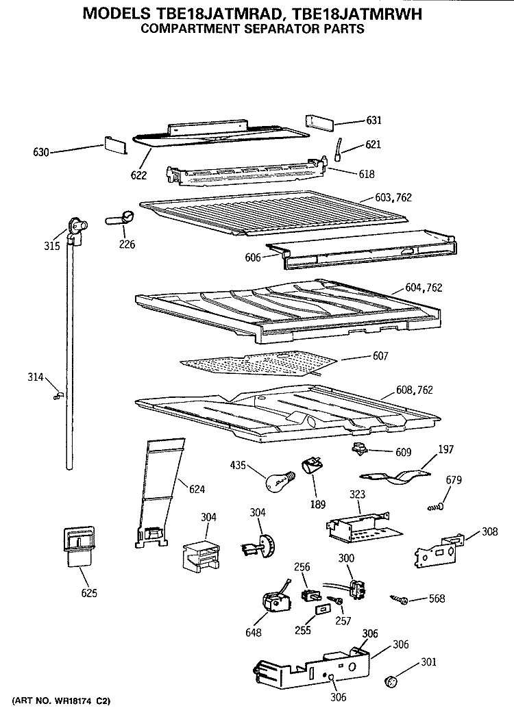 COMPARTMENT SEPARATOR PARTS Diagram and Parts List for TBE18JATMRWH  General Electric Refrigerator