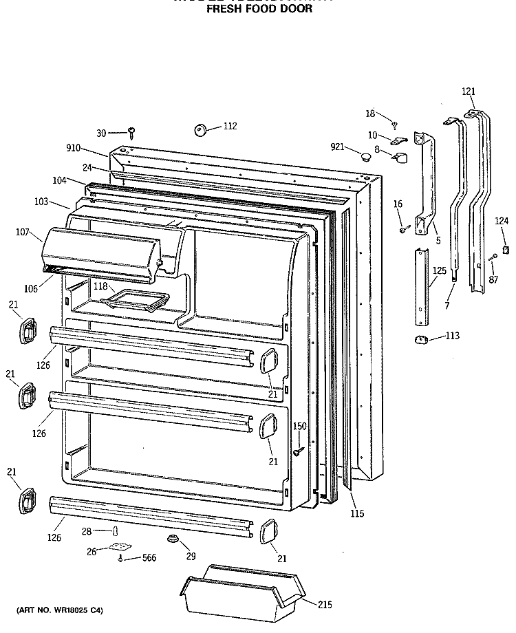FRESH FOOD DOOR Diagram and Parts List for TBE21DATMRWH  General Electric Refrigerator