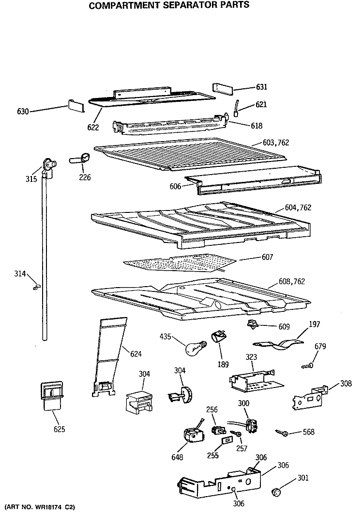 COMPARTMENT SEPARATOR PARTS Diagram and Parts List for TBE21DATMRWH  General Electric Refrigerator