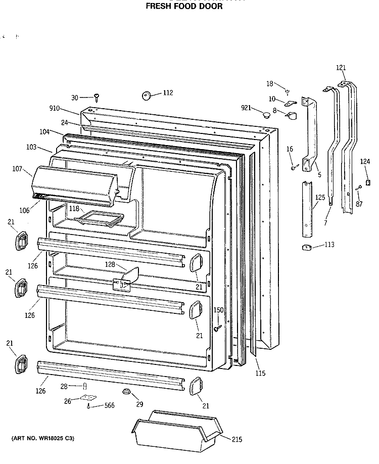 FRESH FOOD DOOR Diagram and Parts List for TBE21JATMRWH  General Electric Refrigerator