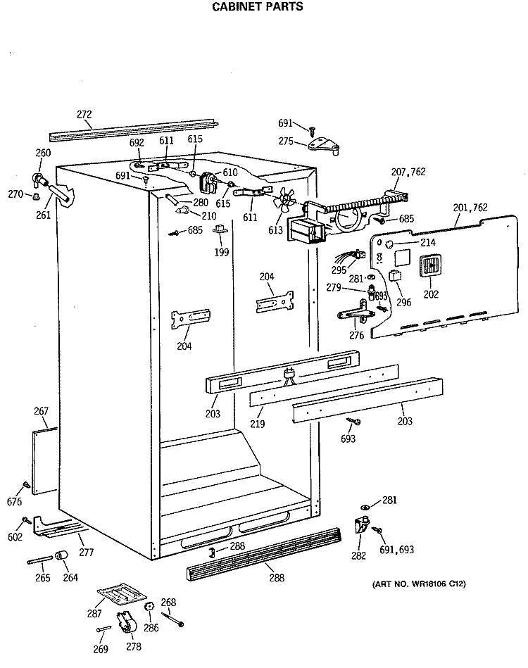 CABINET PARTS Diagram and Parts List for TBE21JATMRWH  General Electric Refrigerator