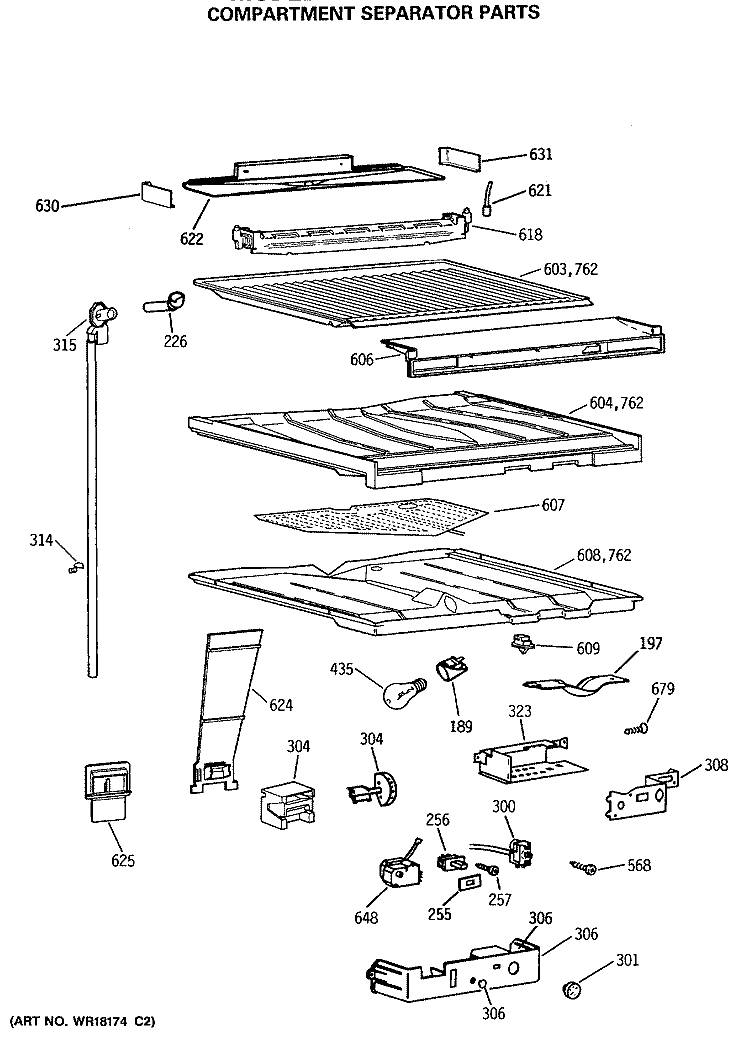 COMPARTMENT SEPARATOR PARTS Diagram and Parts List for TBE21JATMRWH  General Electric Refrigerator