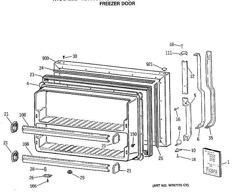 FREEZER DOOR Diagram and Parts List for TBH18JASMRWH  General Electric Refrigerator