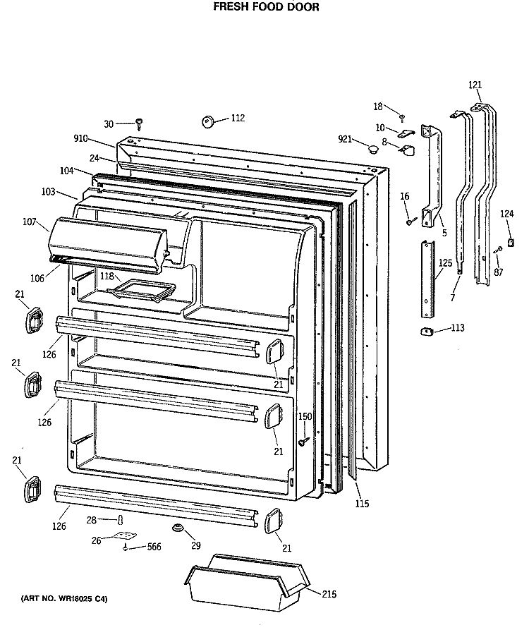 FRESH FOOD DOOR Diagram and Parts List for TBH21DASRRWH  General Electric Refrigerator