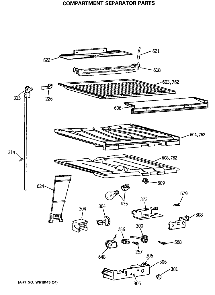 COMPARTMENT SEPARATOR PARTS Diagram and Parts List for TBH21DASRRWH  General Electric Refrigerator