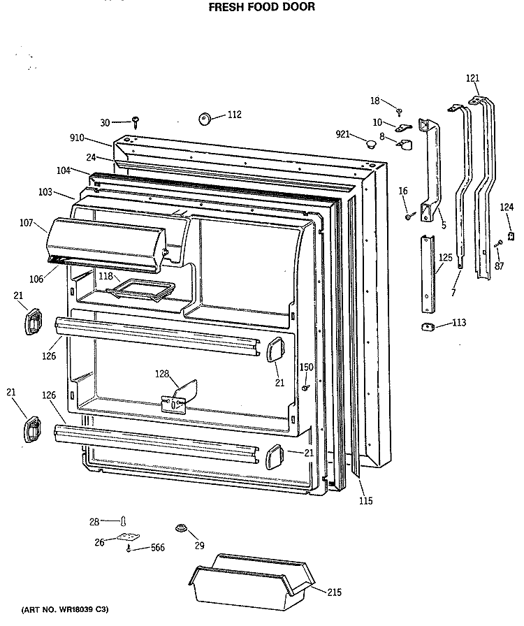FRESH FOOD DOOR Diagram and Parts List for TBH18MASMRWH  General Electric Refrigerator