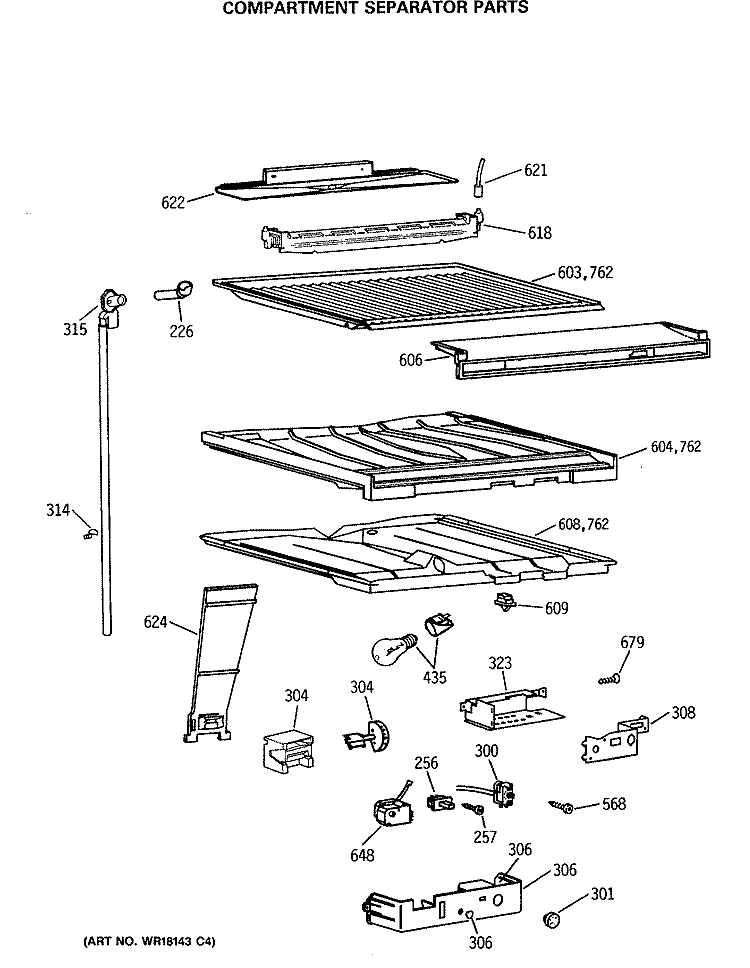 COMPARTMENT SEPARATOR PARTS Diagram and Parts List for TBH18MASMRWH  General Electric Refrigerator