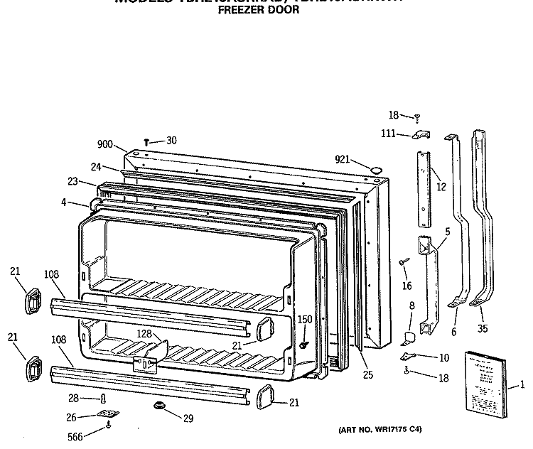 FREEZER DOOR Diagram and Parts List for TBH21JASRRAD  General Electric Refrigerator