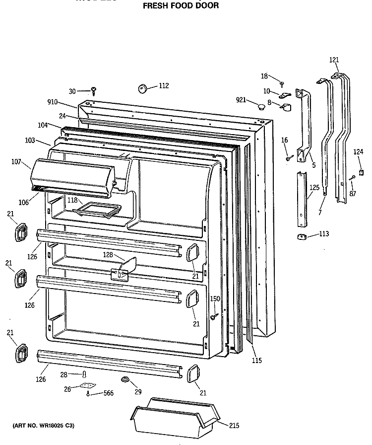 Section Diagram and Parts List for TBH21JASRRAD  General Electric Refrigerator