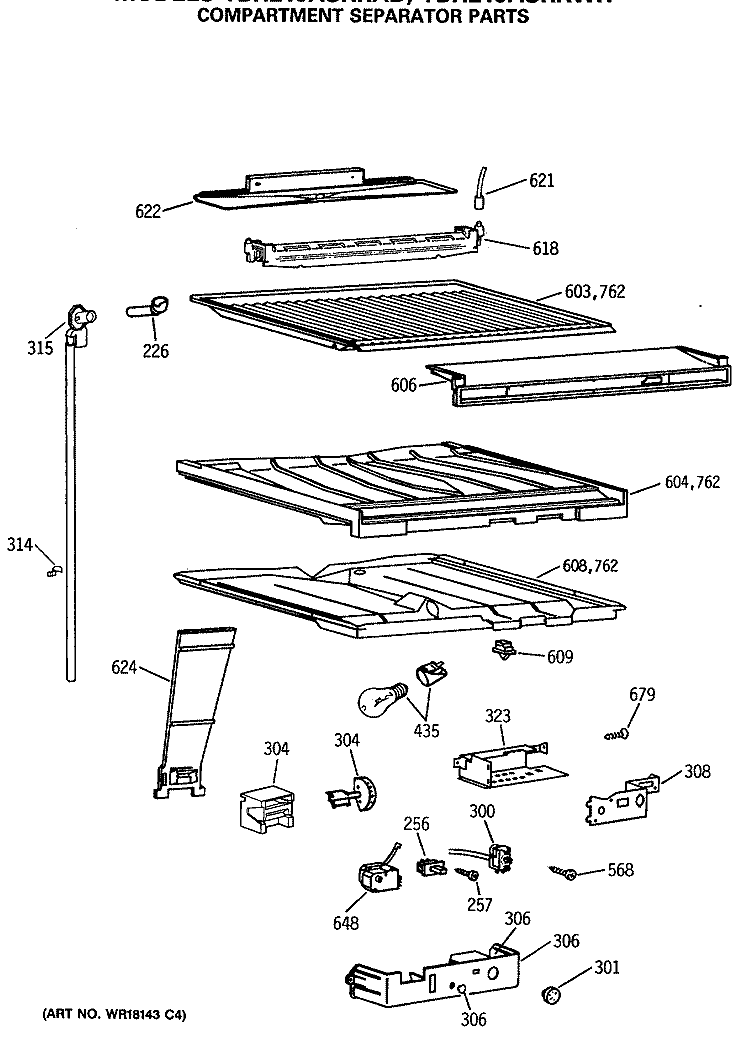 COMPARTMENT SEPARATOR PARTS Diagram and Parts List for TBH21JASRRAD  General Electric Refrigerator