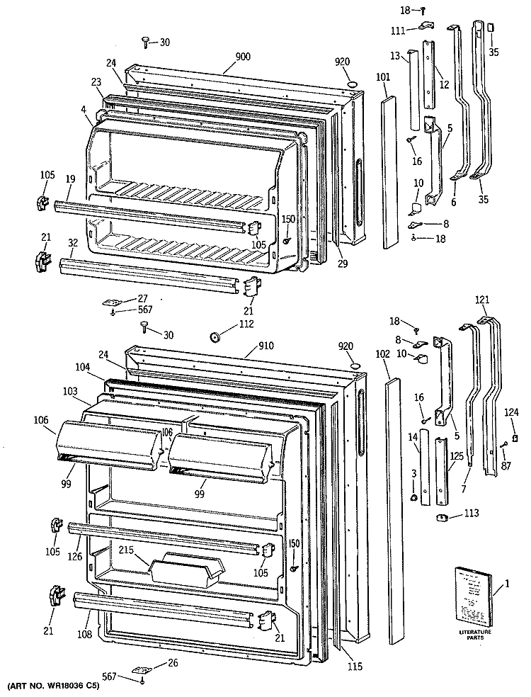 Section Diagram and Parts List for TBX14DASJRAD  General Electric Refrigerator