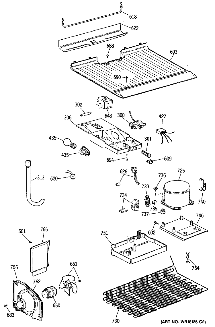 Section Diagram and Parts List for TBX16SASJRWH  General Electric Refrigerator