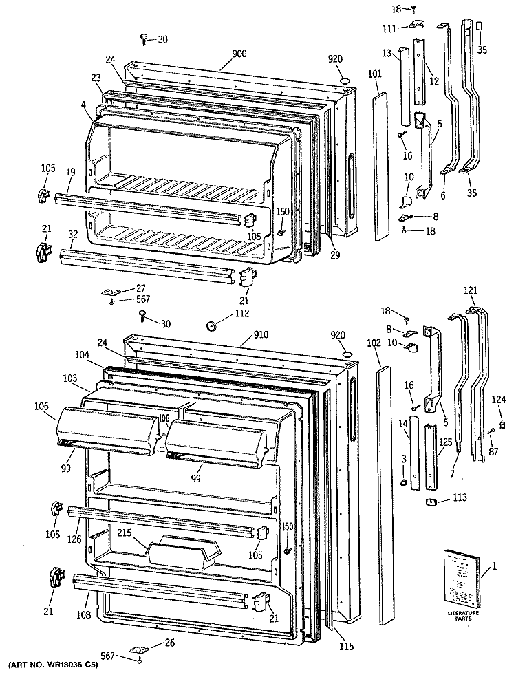 Section Diagram and Parts List for TBX16DASJRAD  General Electric Refrigerator
