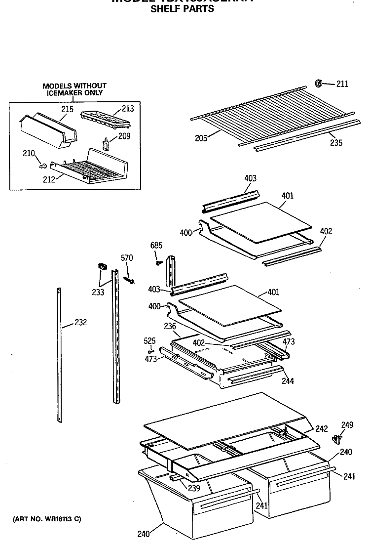 SHELF PARTS Diagram and Parts List for TBX18JASERHA  General Electric Refrigerator