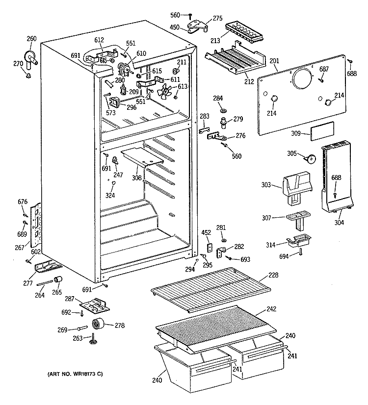 Section Diagram and Parts List for TBX16SATBLAD  General Electric Refrigerator